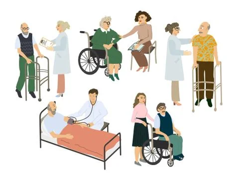 People set . Care for the elderly. Vector illustration Stock Illustration