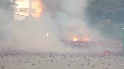 People set off firecrackers in the wedding Stock Footage 57835775
