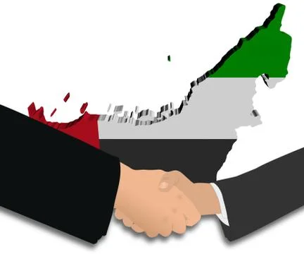 People shaking hands with uae map flag illustration Illustrazione stock