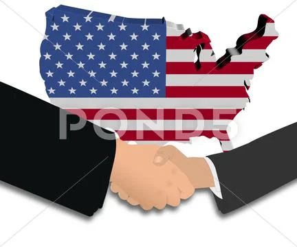 People shaking hands with usa map flag illustration Stock Illustration