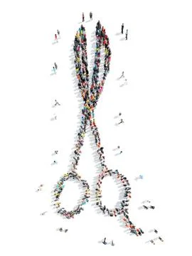 People in the shape of scissors. Stock Illustration