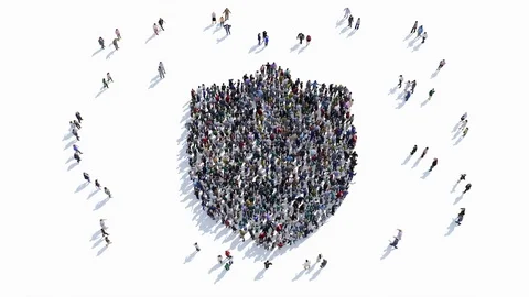 People shape of a Shield , protection sign. Stock Footage 79076997
