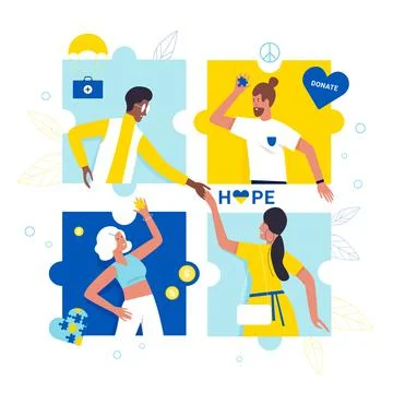 People share help, care, support and assistance for Ukraine, holding hands Ilustración de archivo