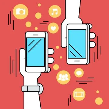 People sharing data and mobile apps via smartphone with nfc function Stock Illustration