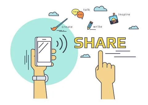 People sharing data and mobile apps via smartphone with nfc function Stock Illustration