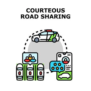 People sharing a ride through mobile app service Stock Illustration
