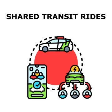 People sharing transit rides through mobile application service Stockillustratie