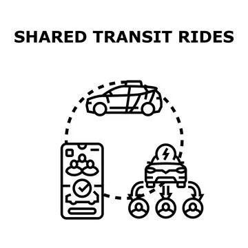 People sharing transit rides through mobile application service Stock Illustration