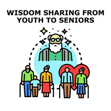 People sharing wisdom across generations with seniors Illustrazione stock