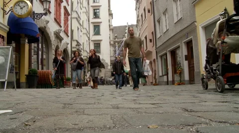People Shopping Cobblestone Low Angle Stock Footage 43662853