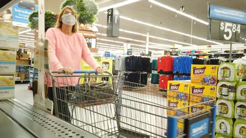 People Shopping During COVID-19 Crisis Stock Footage 128610053