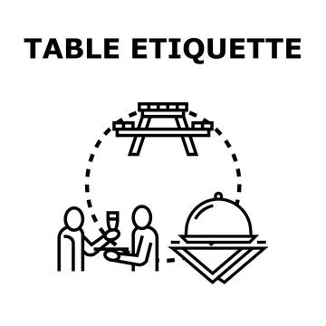 People showing table etiquette for dining service Stock Illustration