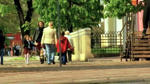 People on sidewalk Stock Footage 5825542