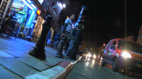 People on Sidewalk with Slow Motion Stock Footage 37639438