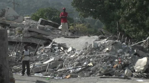 People sift through the rubble following the Haiti earthquake. Stock Footage