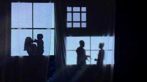 People Silhouette Moving on a Projector Wall Vídeo Stock 342627748