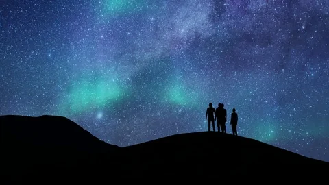 People silhouettes background starry in flat style on black background. Cosmos Stock Footage 122452127