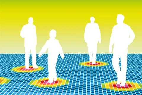 People silhouettes walking on a empty space. Stock Illustration