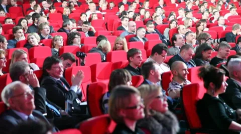 People sit in auditorium on ceremony of Second National Premium Big Digit Stock Footage 7737424