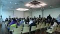 People sit on the chairs in the hall for presentations HD Footage