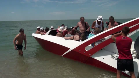  People sit in a cutter  Stock Footage 36296573