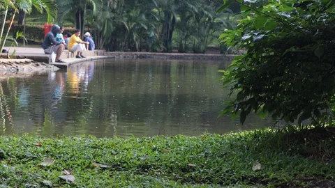 People sit in the lake side Video stock 121774094