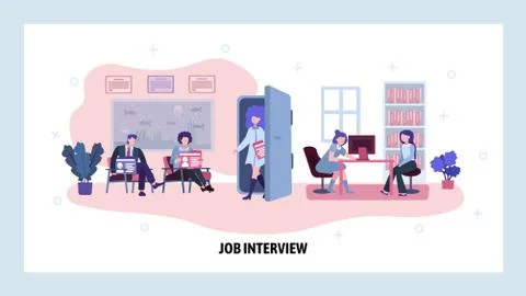 People sit in a queue for job interview. Business office, HR management, vacancy Stock Illustration