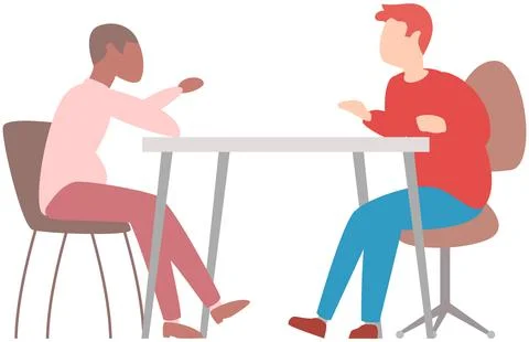 People sit at table and communicate. Colleagues have meeting, conversation Stock Illustration