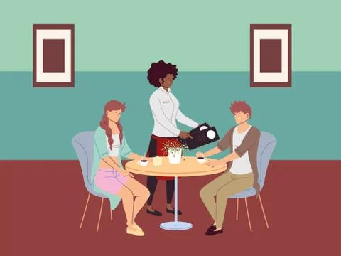 People sit at table and order meal Ilustración de archivo
