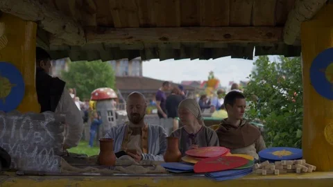 People sit at the table and talk Stock Footage 82408687