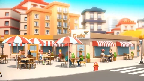 People Sitting and Drinking Coffee Outside of a Cafe in City Area Vídeo Stock 260688940