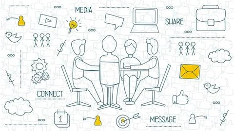 People sitting around a table talking and sharing ideas Stock Illustration