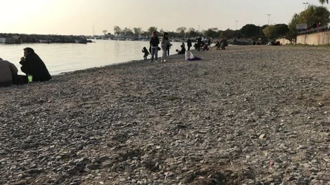People sitting on the beach Stock Footage 144338135