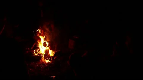 People Sitting By Campfire Slow Motion Stock Footage 51803174