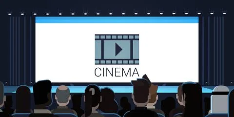 People Sitting In Cinema Looking At Empty Screen Waiting For Movie Start Back Illustrazione stock