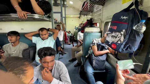 People Sitting Inside Indian Train During Railway Journey 4K Stock Footage 344116885