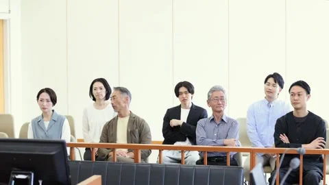 People Sitting in Public Gallery During Japanese Court Trial Stock-Footage 344269319