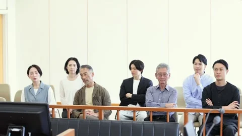 People Sitting in Public Gallery During Japanese Court Trial Stock-Footage 344281840