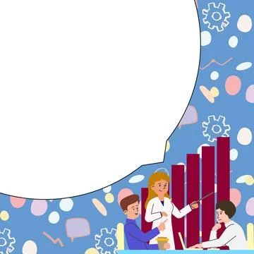 People sitting at table discussing latest news. White dialogue bubble contains Stock Illustration