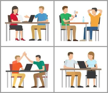People Sitting by Table Poster Vector Illustration Stock Illustration