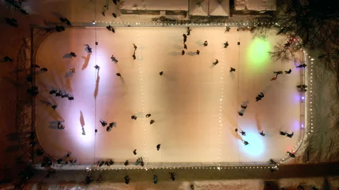 People at ski rink overhead view Stock Footage 150304517