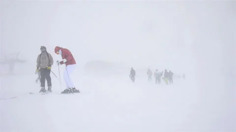 People skiing despite blizzard Stock-Footage 35831327