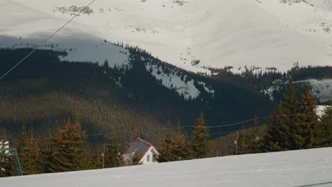 People skiing downhill a view from afar. Stock Footage 299636425
