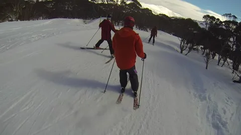 People Skiing on a Trail Video stock 46948043