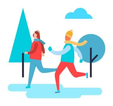 People Skiing in Winter Park Vector Illustration Ilustração Stock