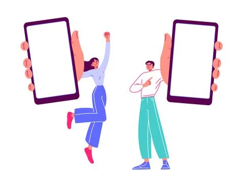 People with smartphones, empty screen advertisement mobile phone, mobile app Illustrazione stock