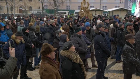 People Snow On Square Stock Footage 125697215