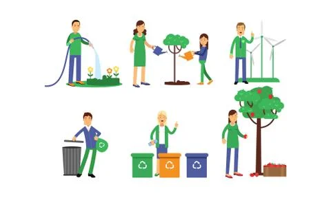 People Solving Various Environmental Problems Vector Illustration Set Isolated Stock Illustration