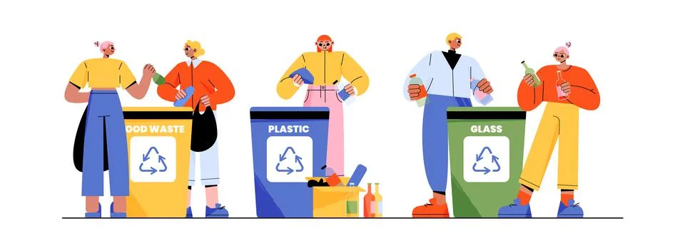 People sorting waste to garbage containers Stock Illustration