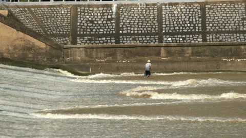 People sowing nets in the river Stock Footage 158848032